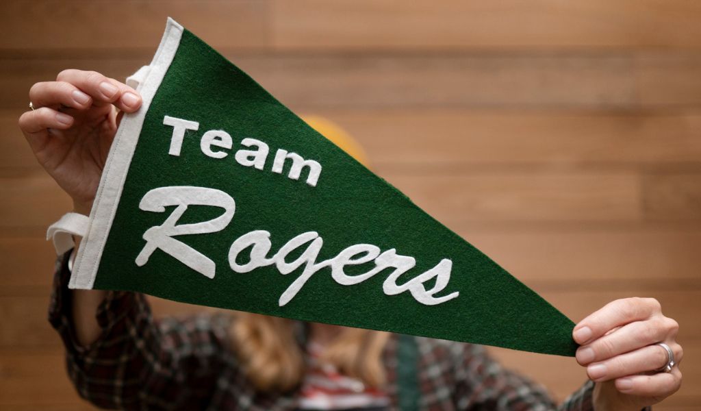 Personalised pennant flag in green and white