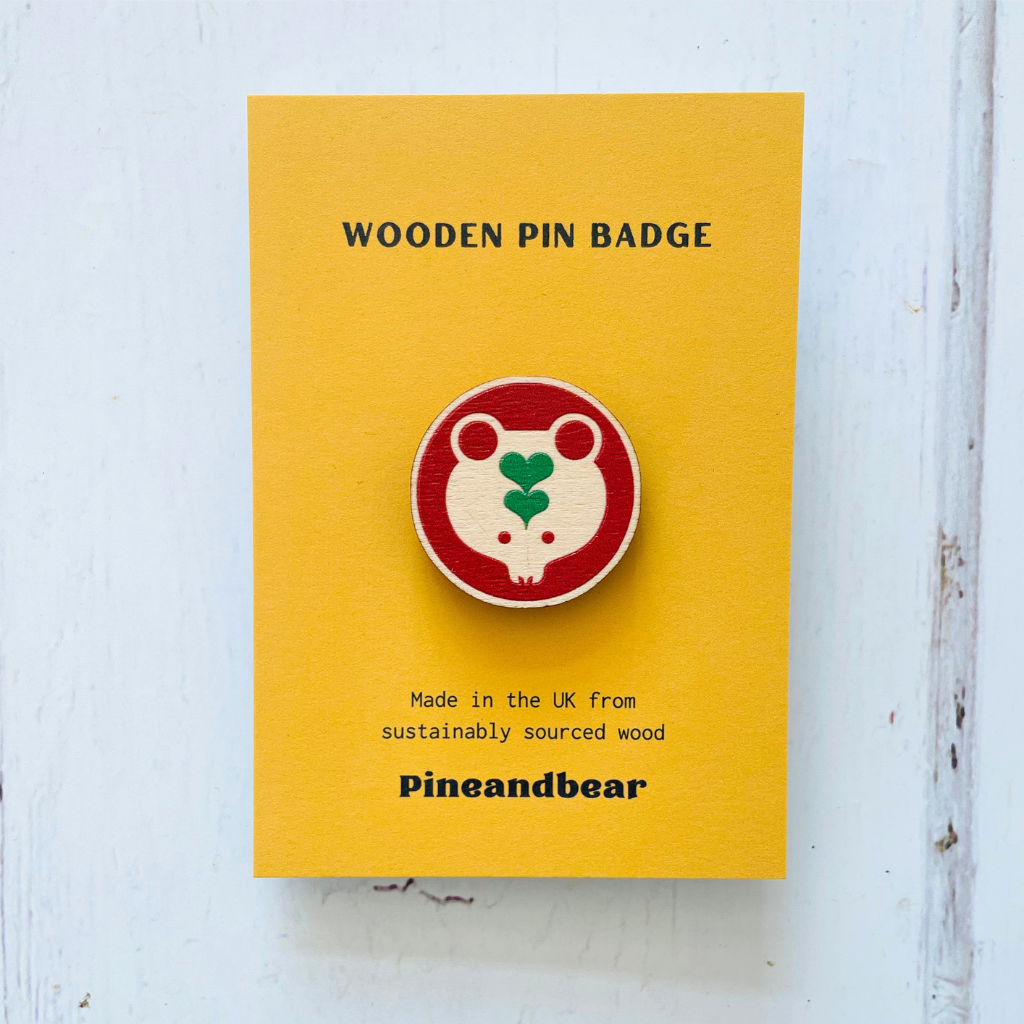 wooden bear pin badge