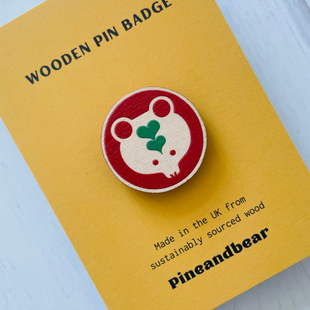 wooden bear pin badge