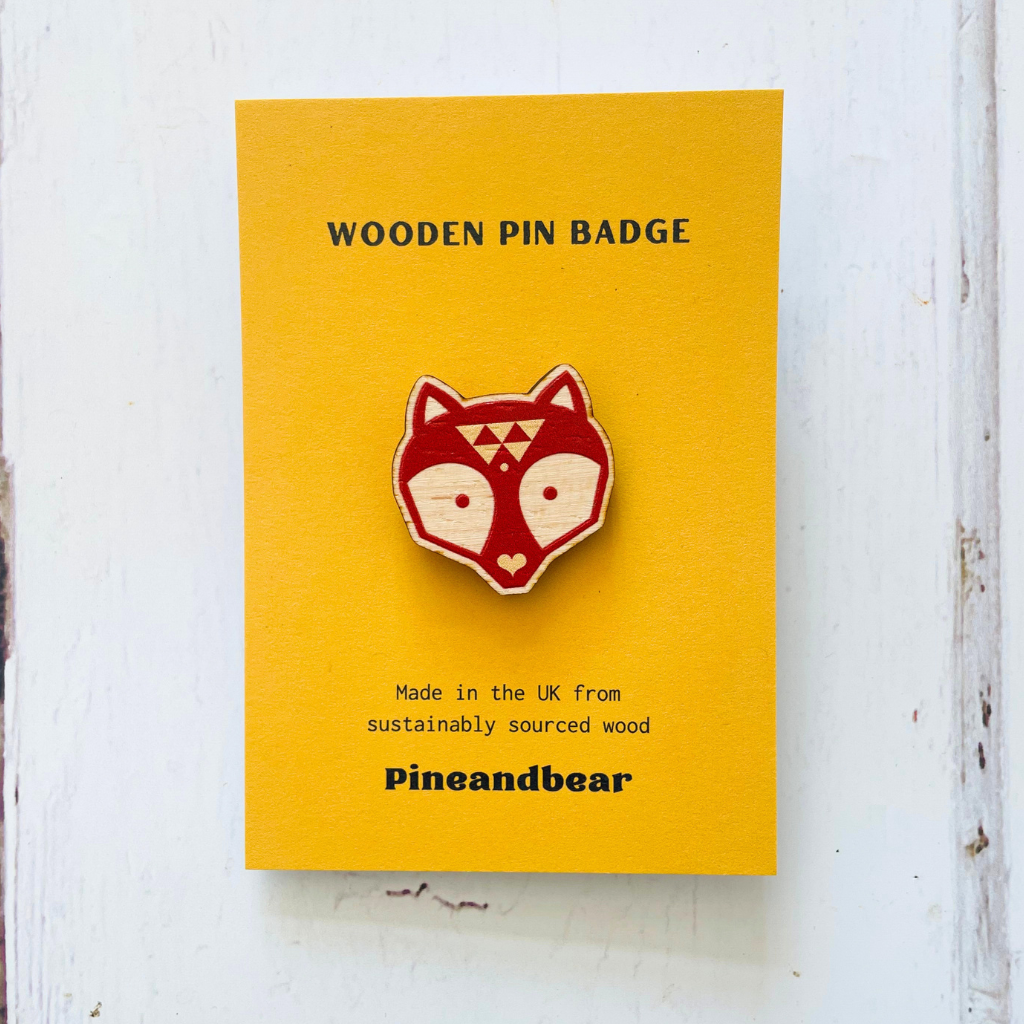 Wooden Fox Pin Badge