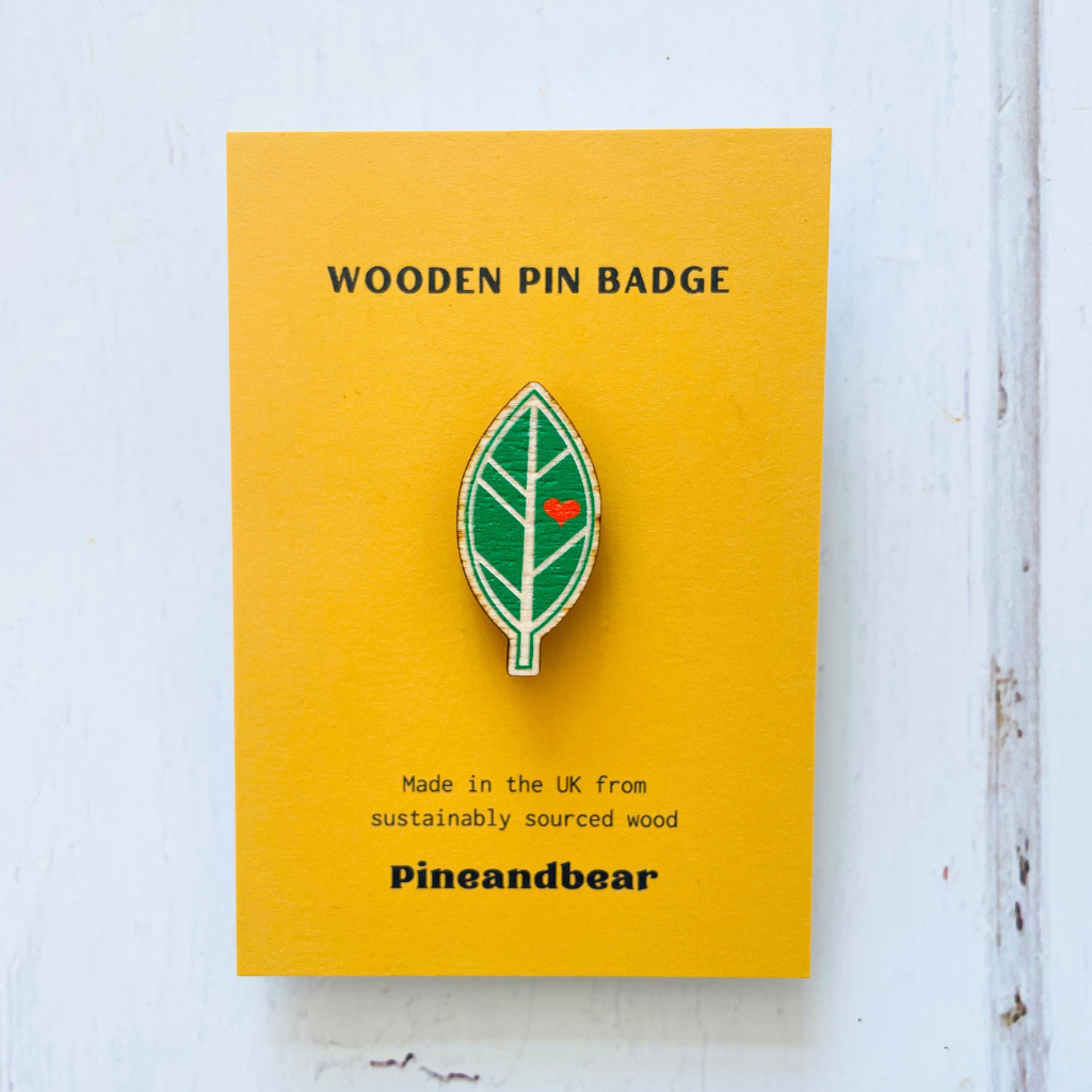 Wooden Leaf Pin Badge