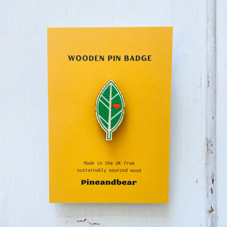 Wooden Leaf Pin Badge