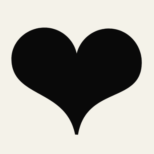 A picture of a black heart with the wording Ethically made underneath