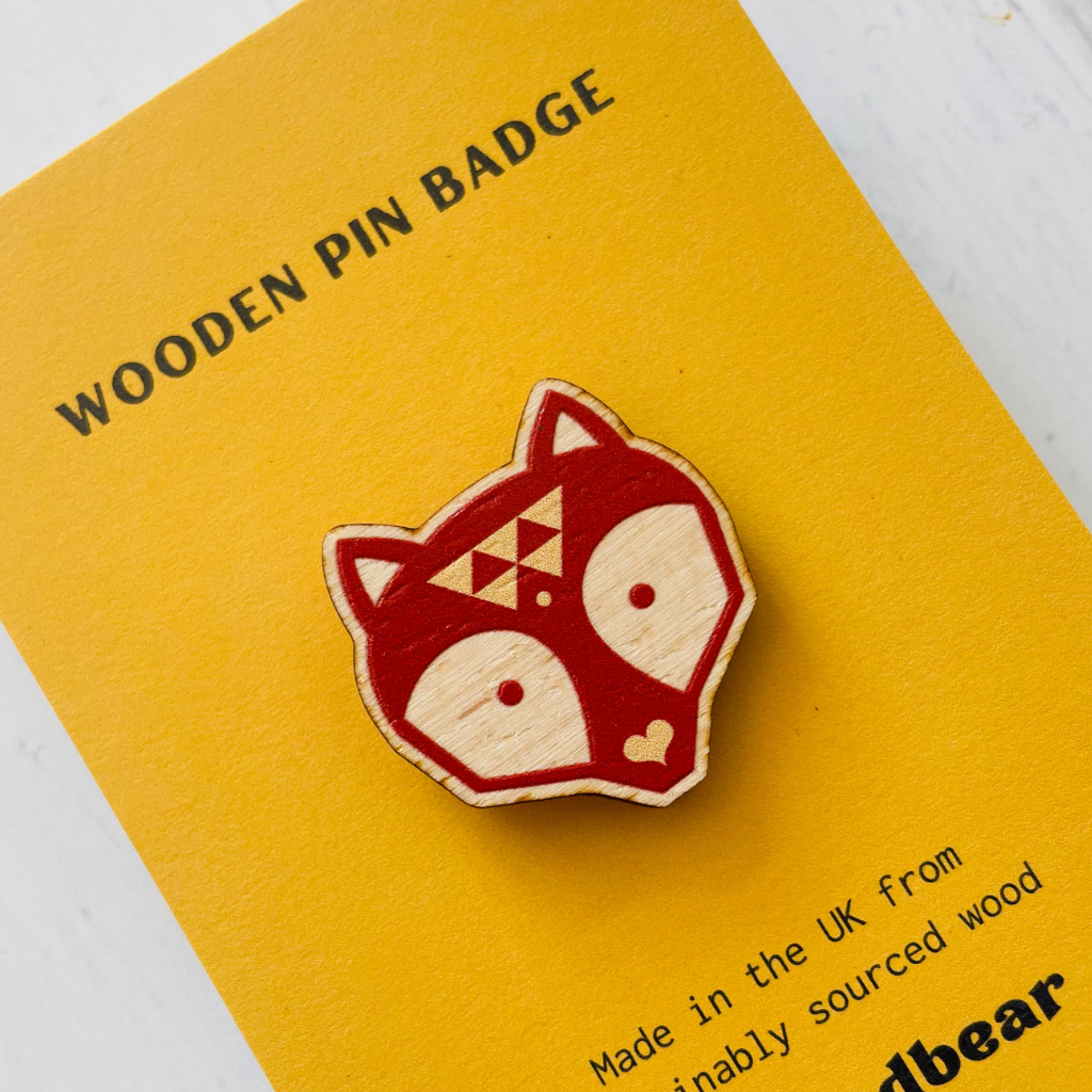 Wooden Fox Pin Badge