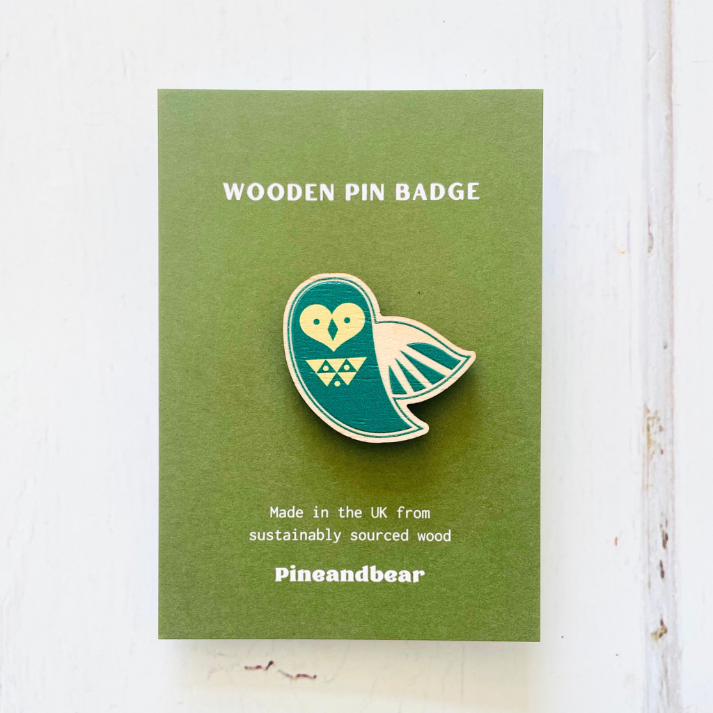 Wooden Owl Pin Badge