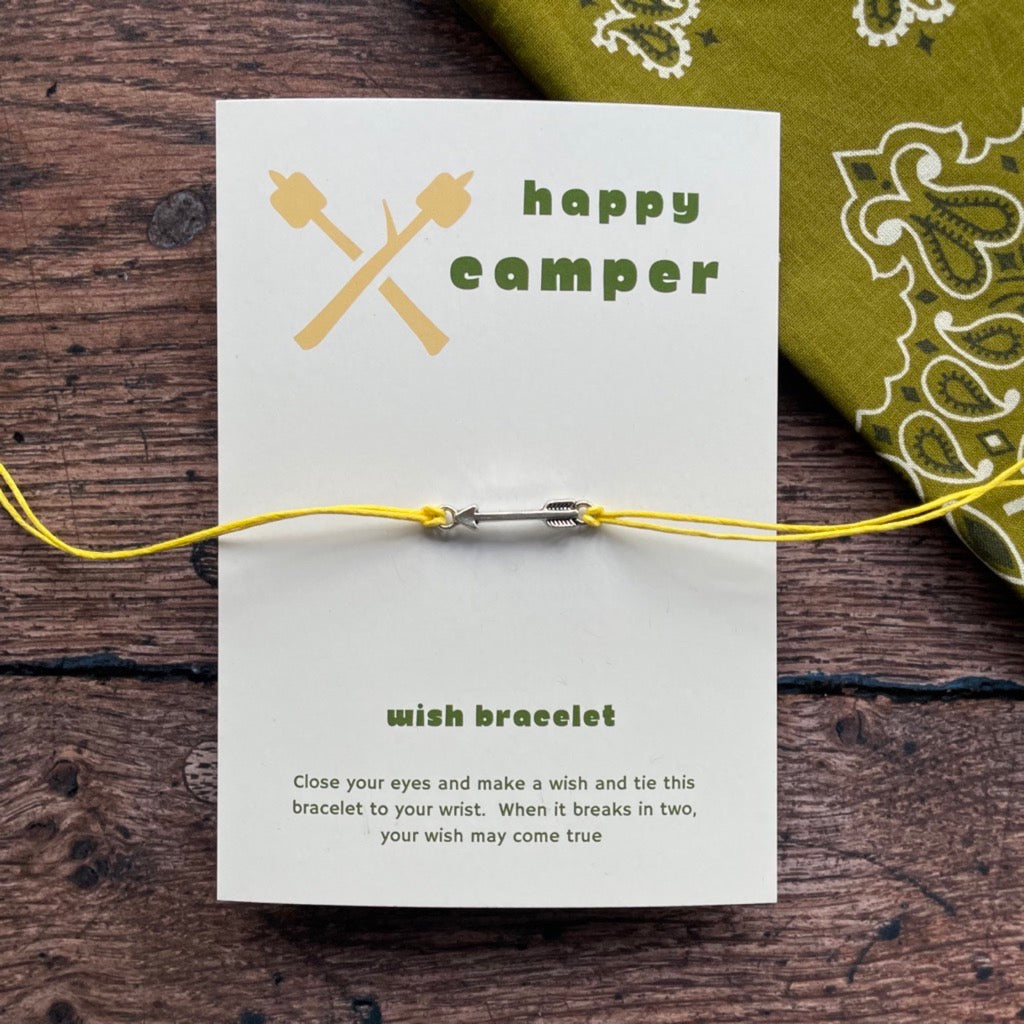 Happy Camper wish bracelet on a presentation card