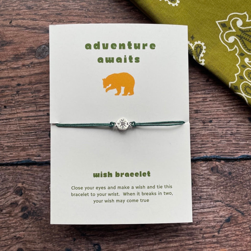 Adventure wish bracelet on a presentation card