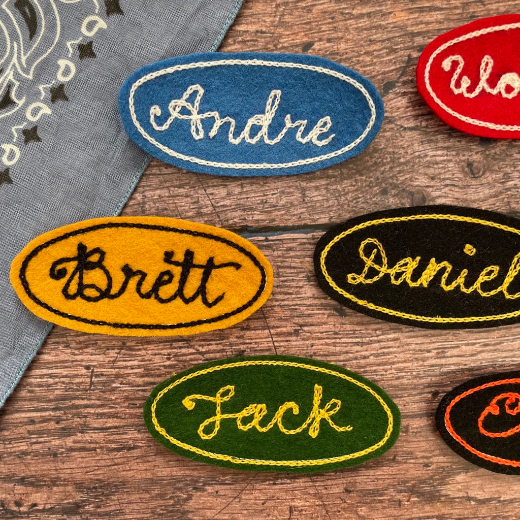 Custom Name Patch featuring vintage chain stitch embroidery