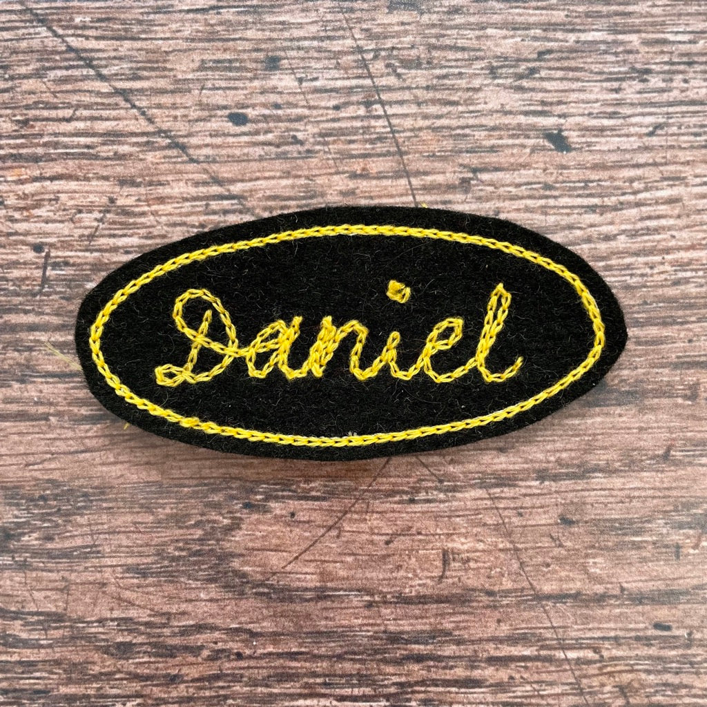 Custom Name Patch featuring vintage chain stitch embroidery