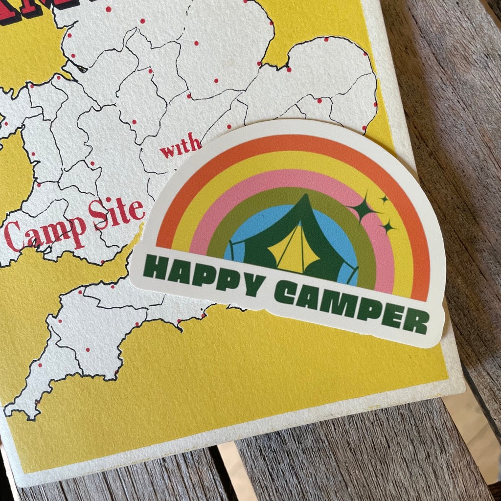 A retro inspired Happy Camper vinyl sticker