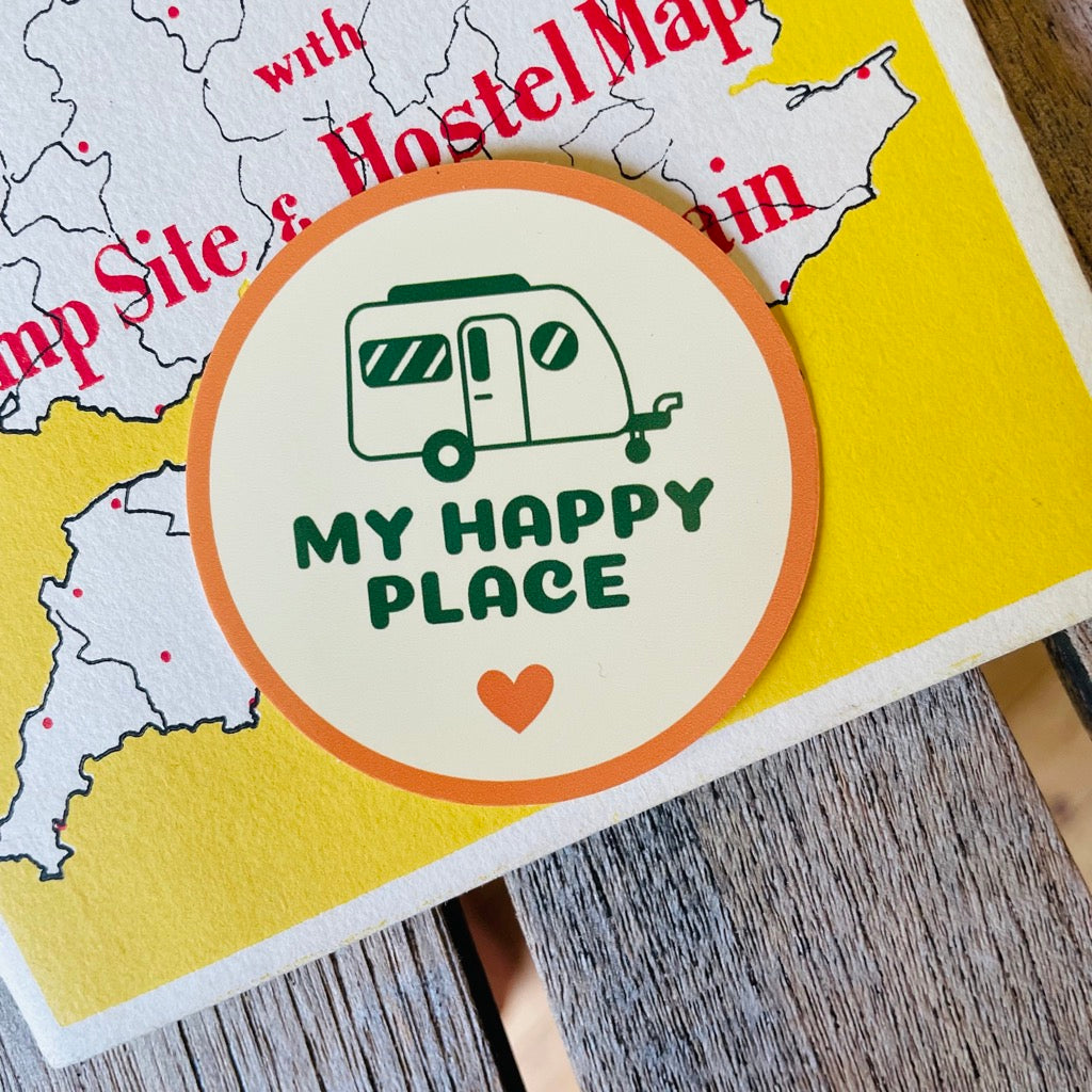 My Happy place vinyl camping sticker