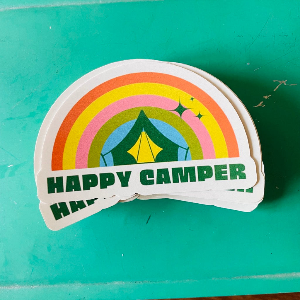 A retro inspired Happy Camper vinyl sticker