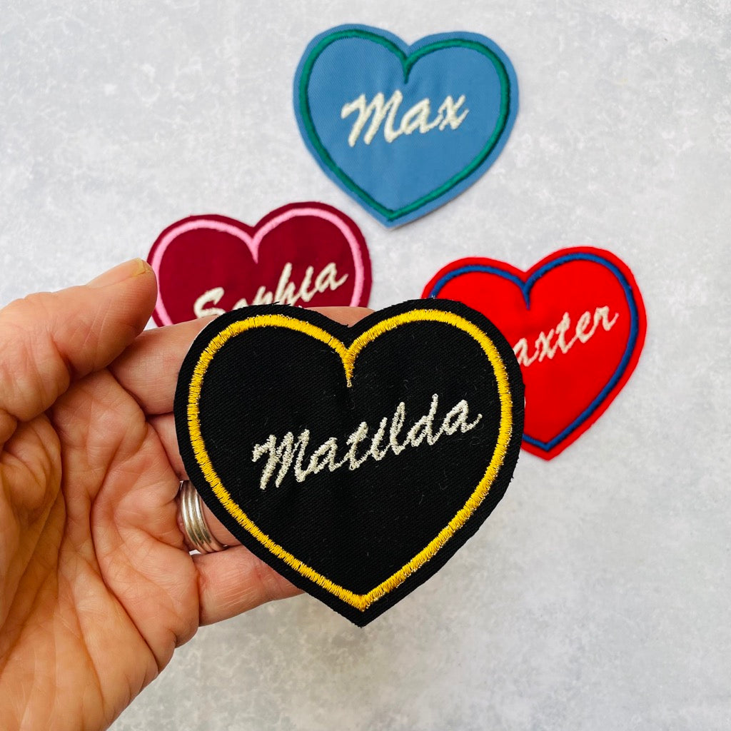 Custom heart patches in various colour options.