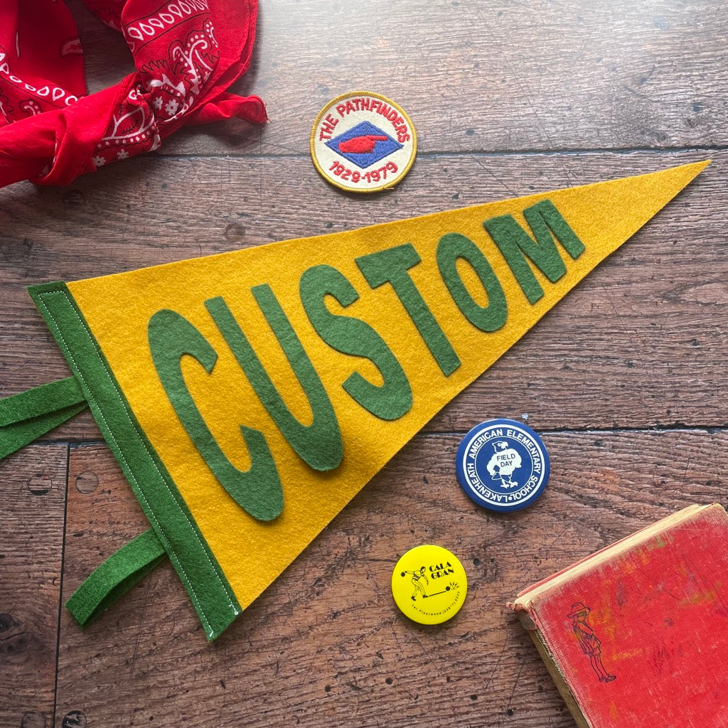 medium custom pennant flag in mustard and green