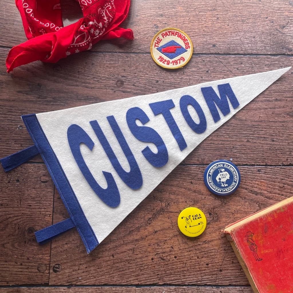 medium custom pennant flag in blue and white