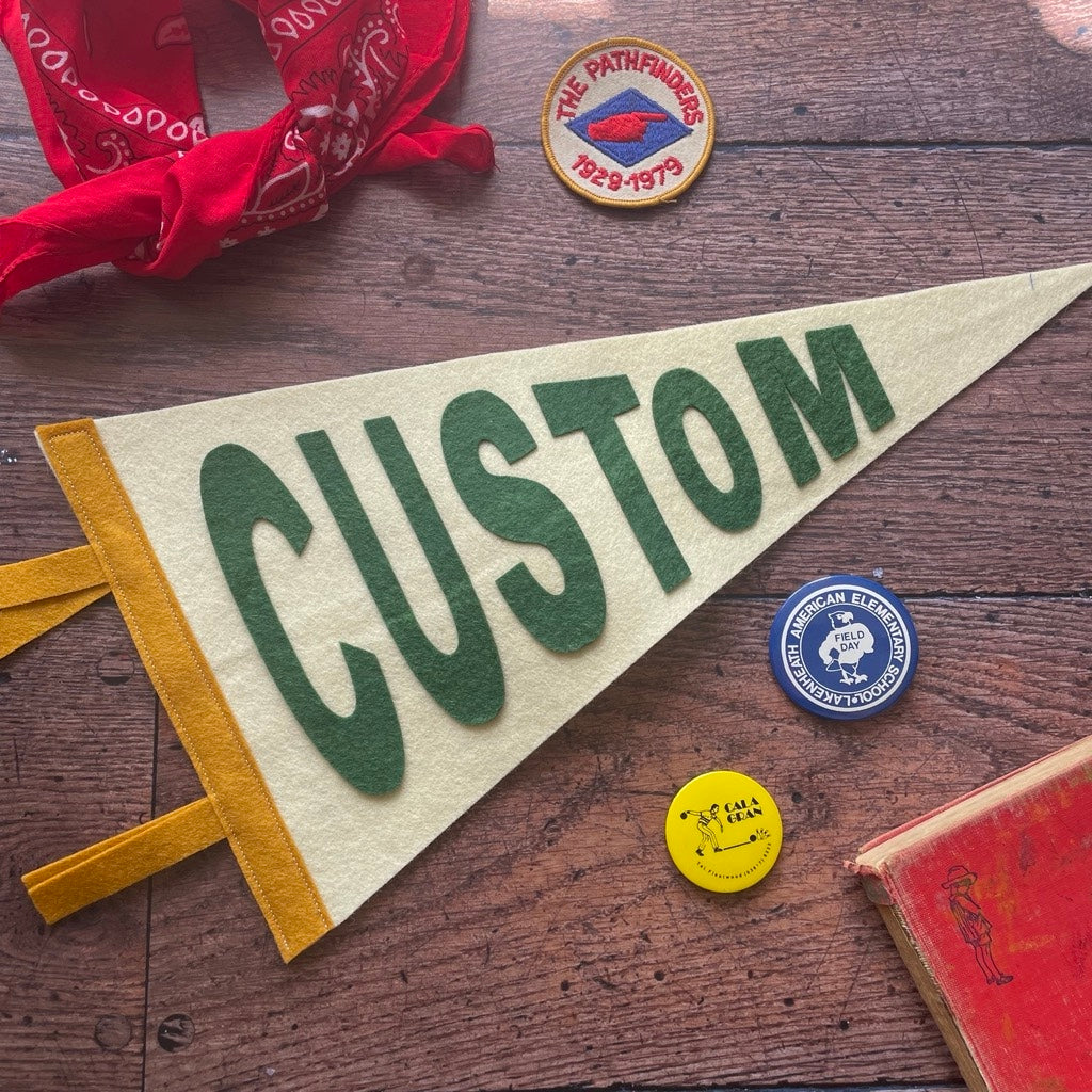 medium custom pennant flag in cream and green