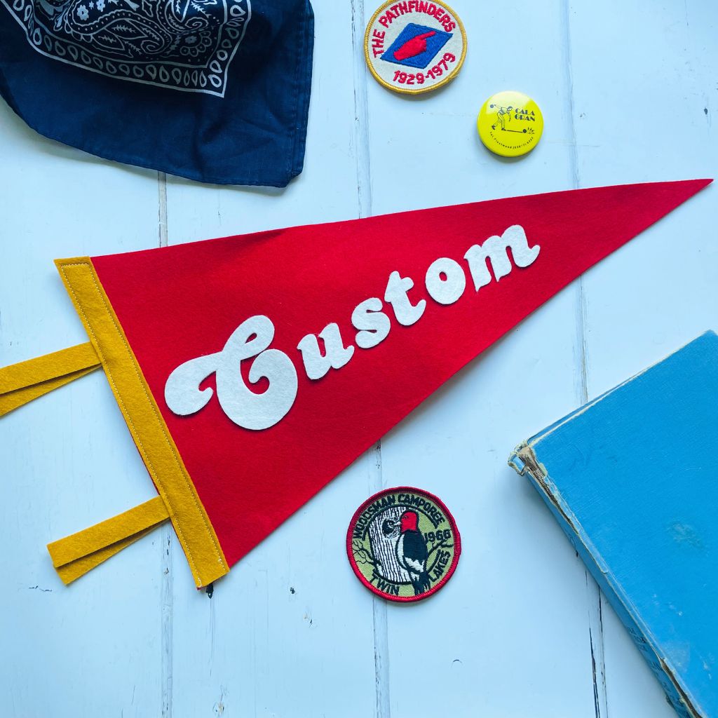 Small custom pennant flag in red and white