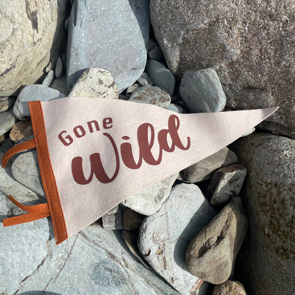 Gone Wild pennant flag on a pebble beach
