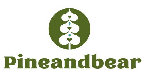 A green tree logo with the wording Pineandbear underneath