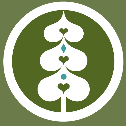 A logo design of  a pine tree in green
