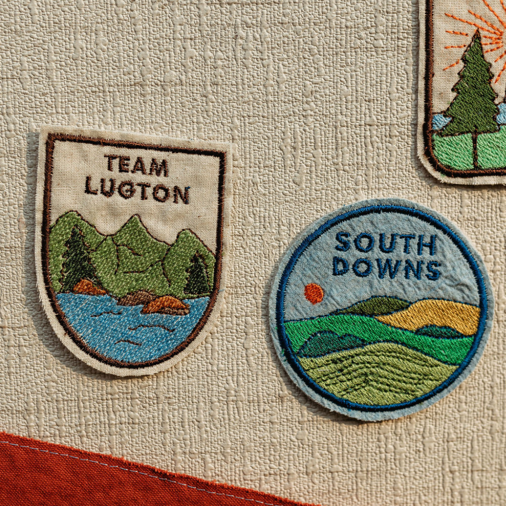 Embroidered patches on campervan door