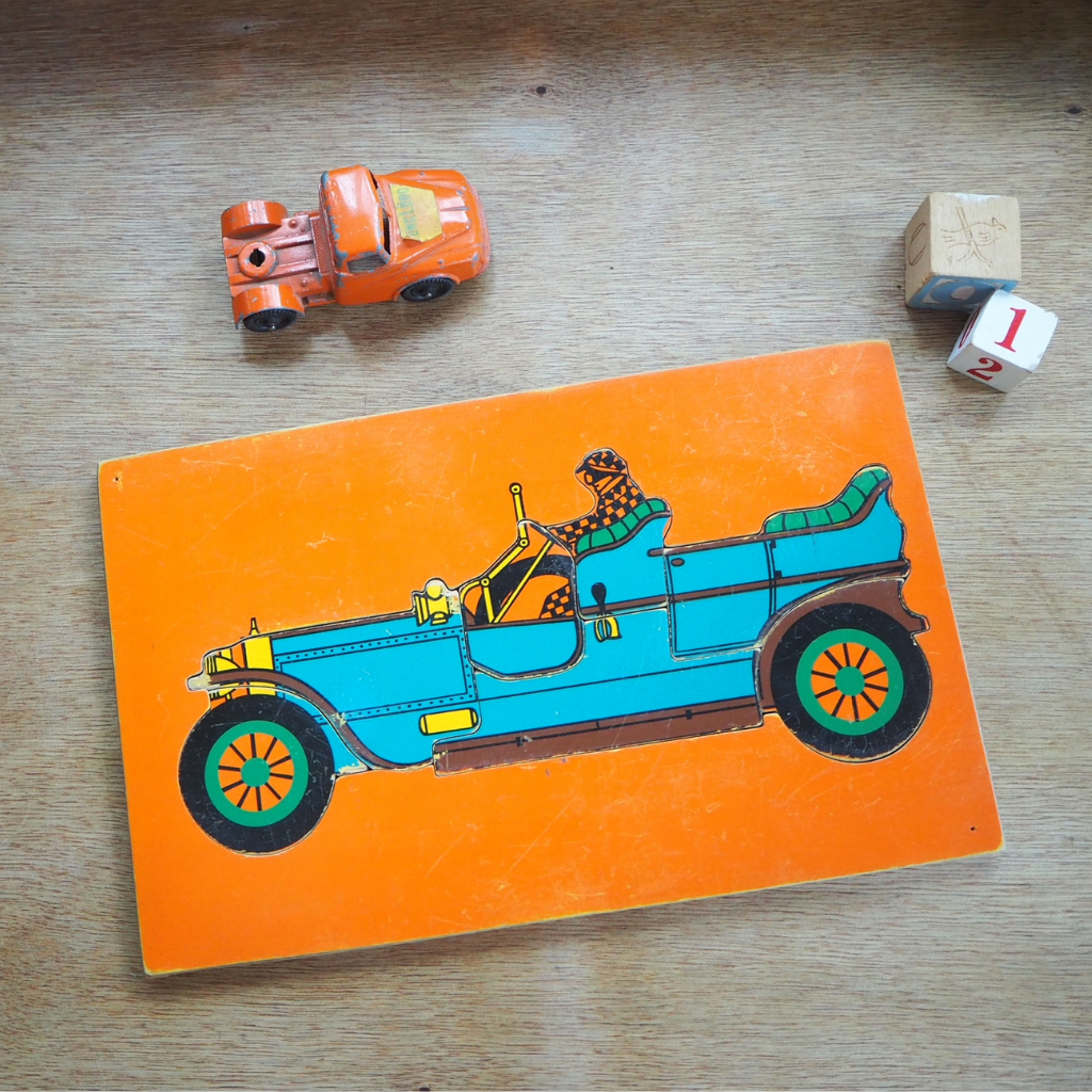 Vintage Abbatt Toys Wooden tray Puzzle with a Car Design