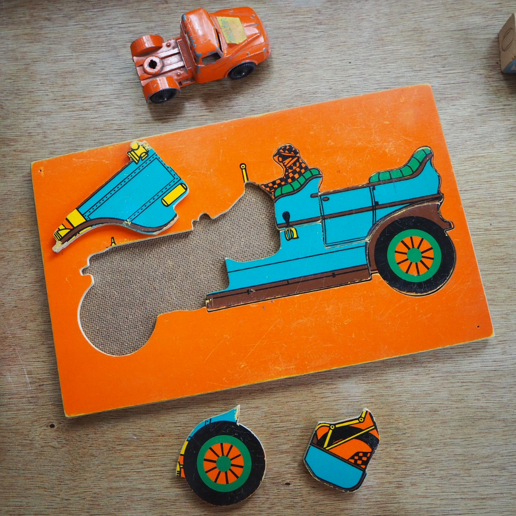 Vintage Abbatt Toys Wooden tray Puzzle with a Car Design
