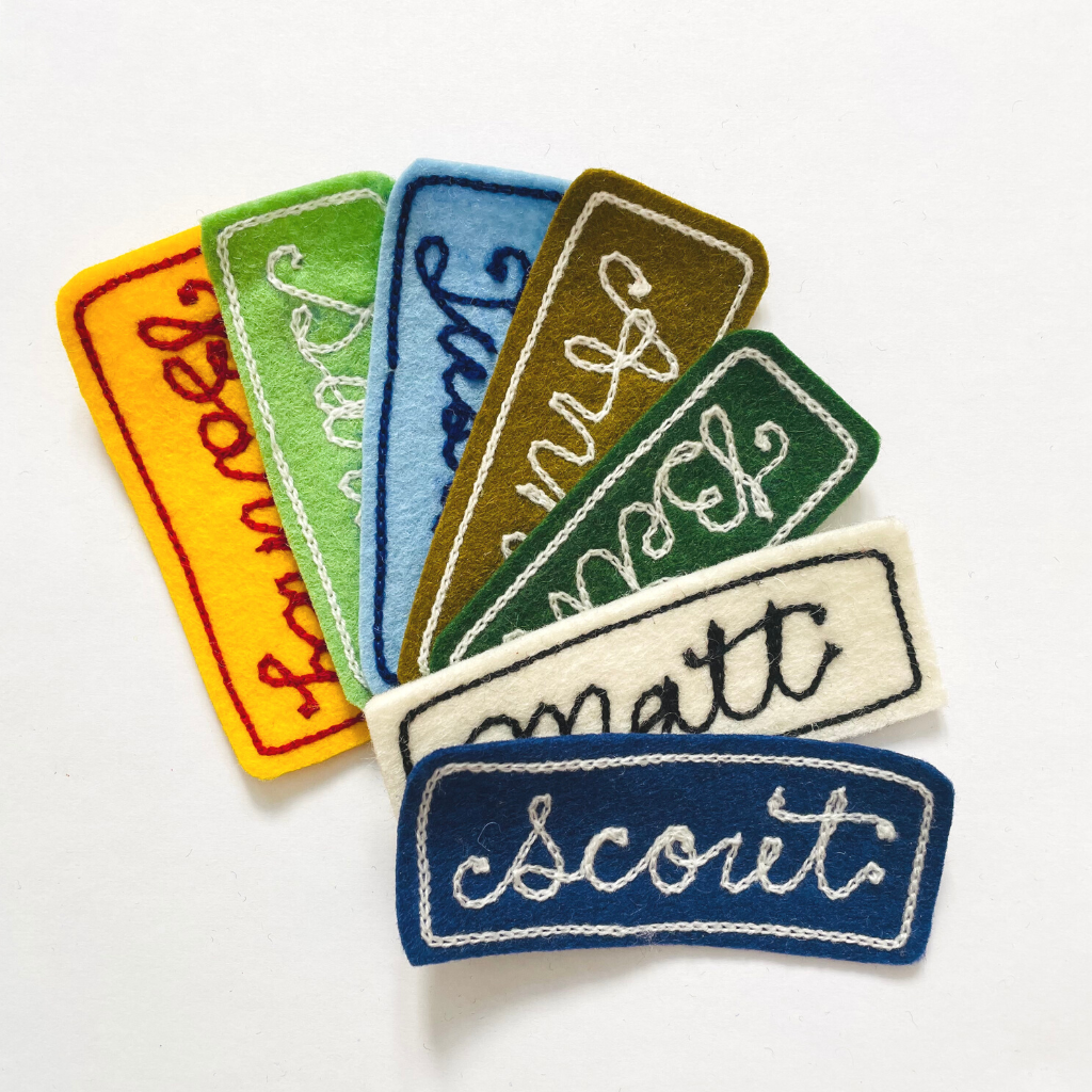 Retro Name Patches, Chain Stitched Embroidery