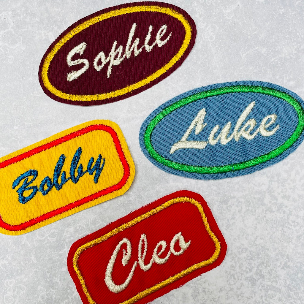 Retro embroidered name patches